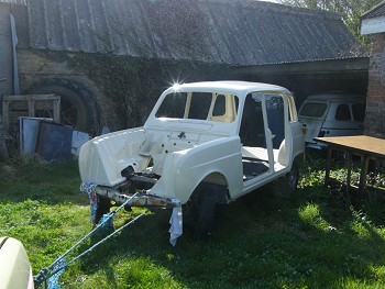 Towing the Gordini from the lean-to