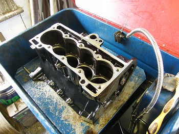 ENgine block in a parts washer