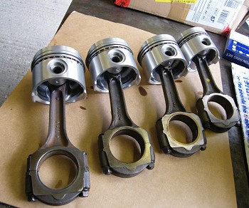 Pistons assembled onto conrods