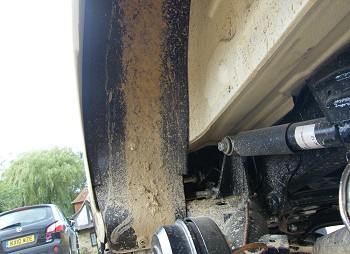 Front of rear liner showing mud 