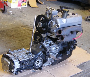 Engine and gearbox assembled