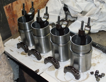 Pistons installed in liners